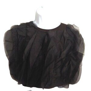 Black Wavy Ruffle Flounce Goth Witchy Mesh Edgy Crop Trendy Rocker Top L Julia